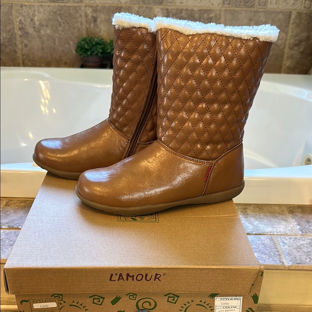 L'Amour Brown Quilted Boots